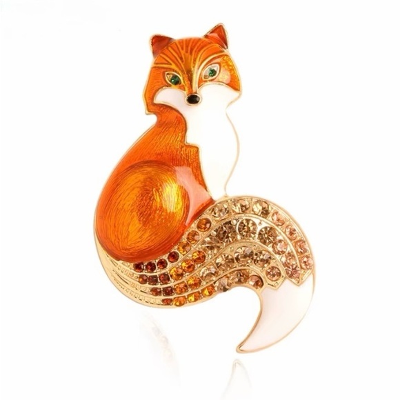 Zara Jewelry - Enamel Fox Brooch In Orange.